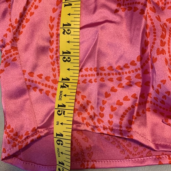 Bailey 44 size small satin button down shirt cropped front tie hearts pink red - Picture 5 of 14